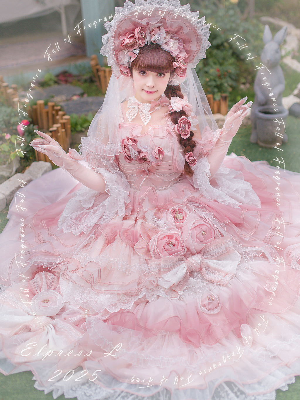 [Pre-orders available until 2/26] Full of Fragrance Dress with Train and Inner Skirt - Pink