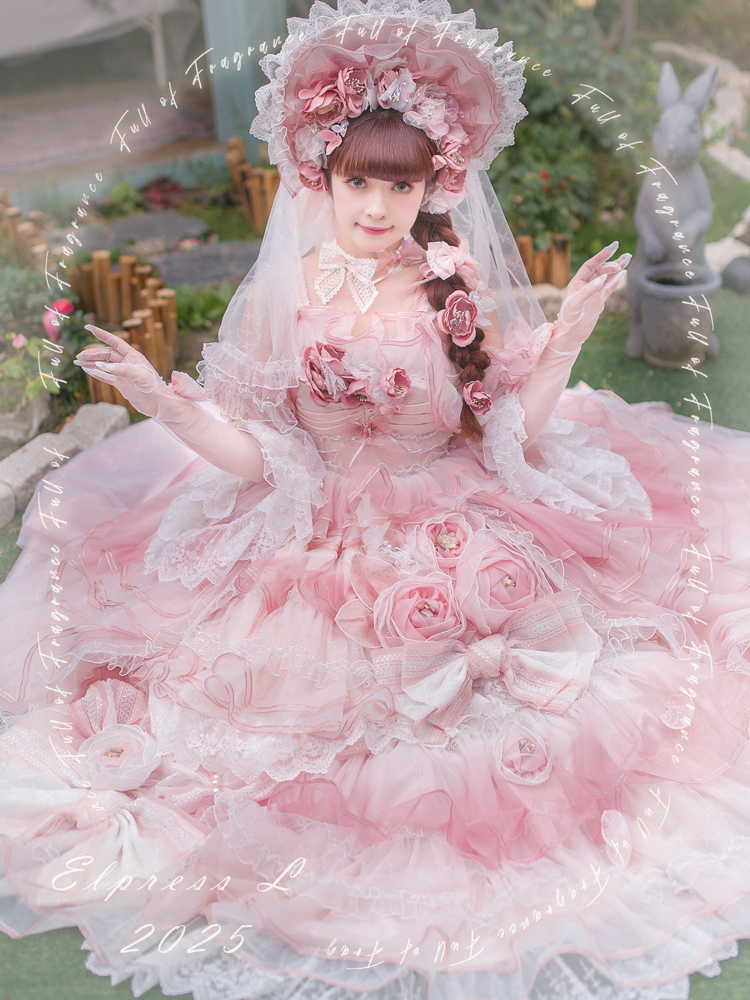 [Pre-orders available until 2/26] Full of Fragrance Dress with Train and Inner Skirt - Pink