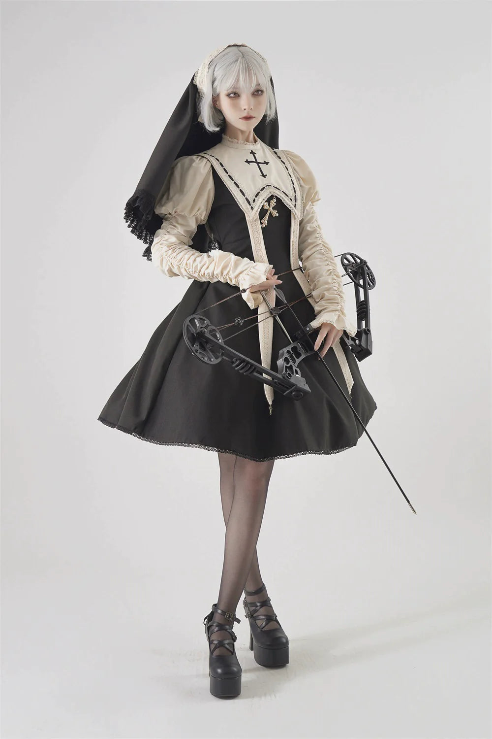 [Resale/Pre-orders until 10/16] Pray on a Moonlight Night Dress, Black x Off-White, Short Length