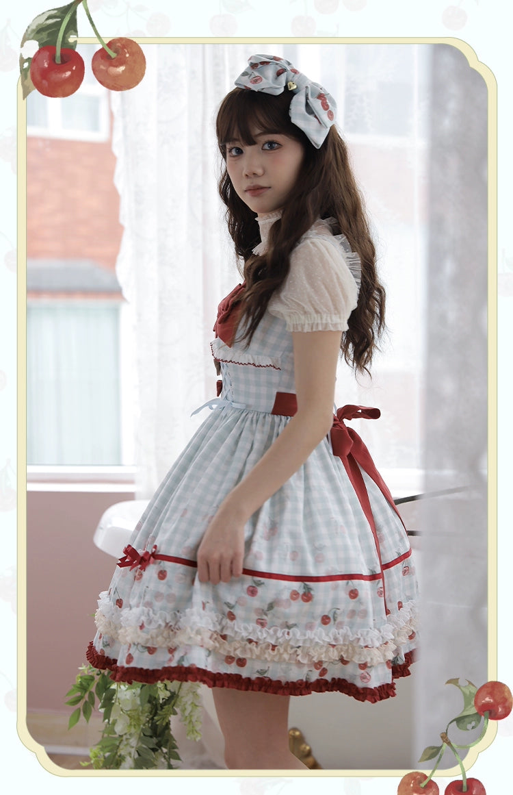 [Pre-orders available until 4/29] Cherry and Heart Gingham Check Jumper Skirt