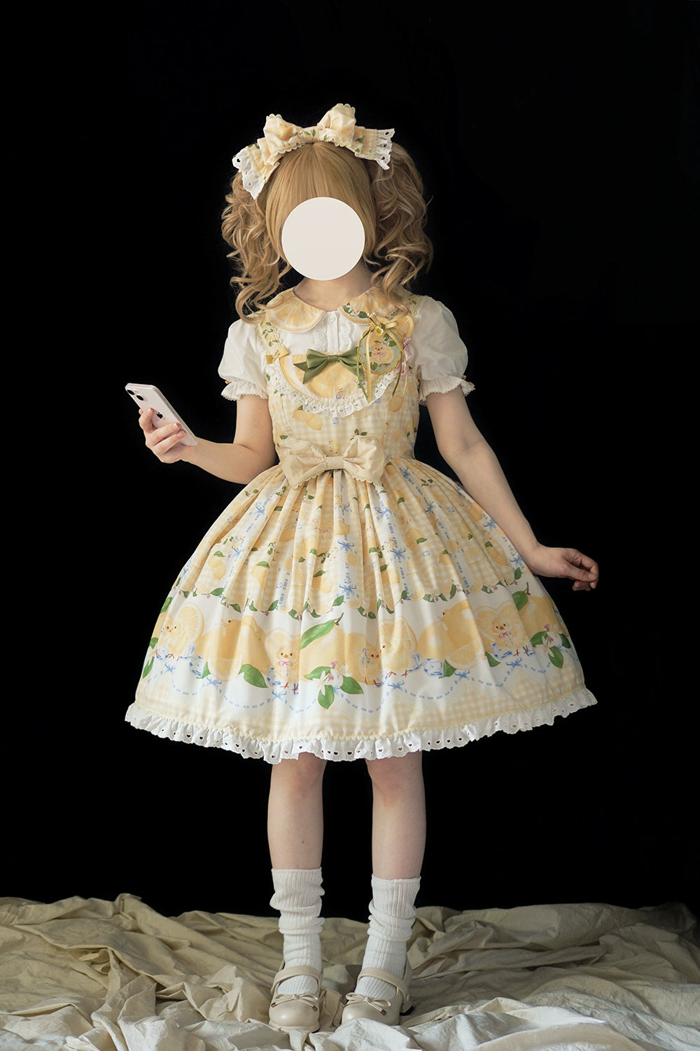 【受注予約5/14まで】Lemon Sweetie プリントジャンパースカート・ミドル丈