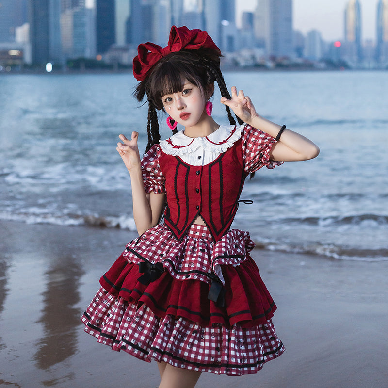 Queen of Hearts Gingham check blouse and skirt setup
