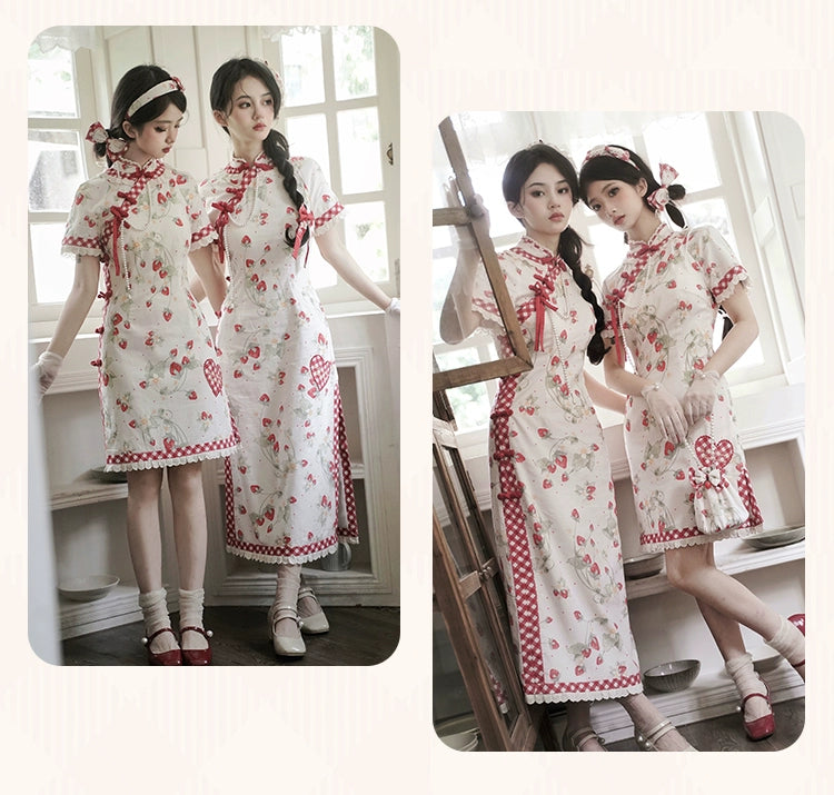 Strawberry Orchard Strawberry Chinese Dress Short Length