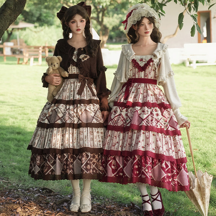 秋色のフローラルジャンパースカート