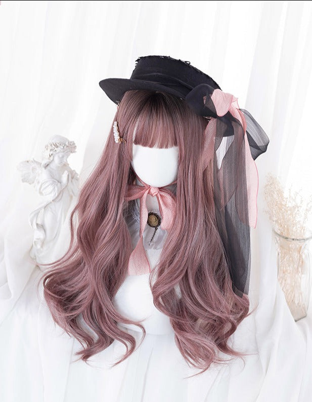 Lolita wig pink brown gradation loose curl long