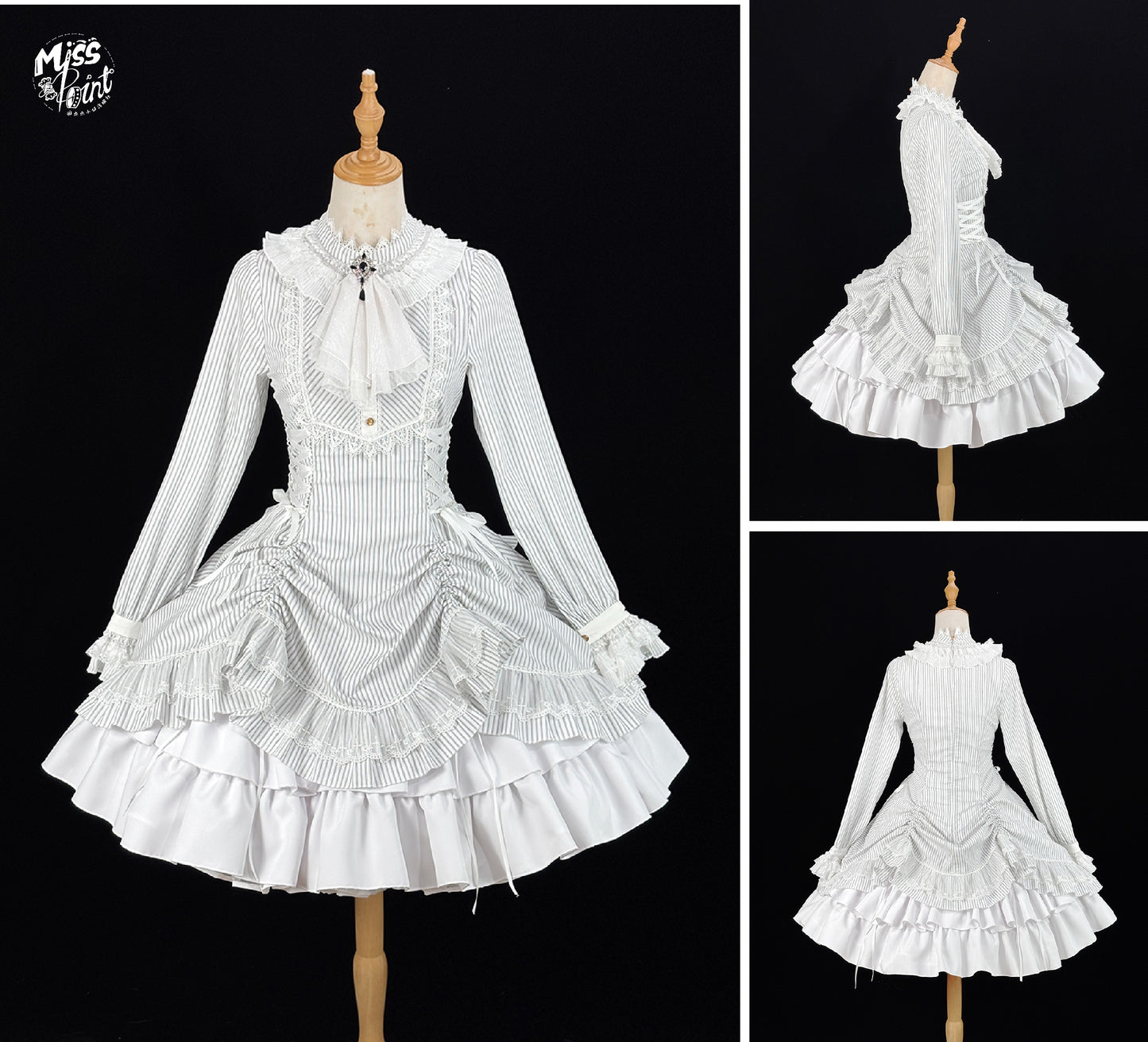 【受注予約1/7まで】領主貴族のゴスロリ スタンドカラーワンピース 縦縞タイプ・新色
