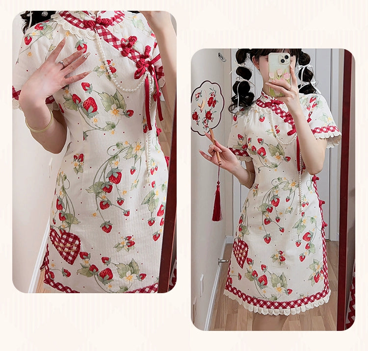 Strawberry Orchard Strawberry Chinese Dress Short Length
