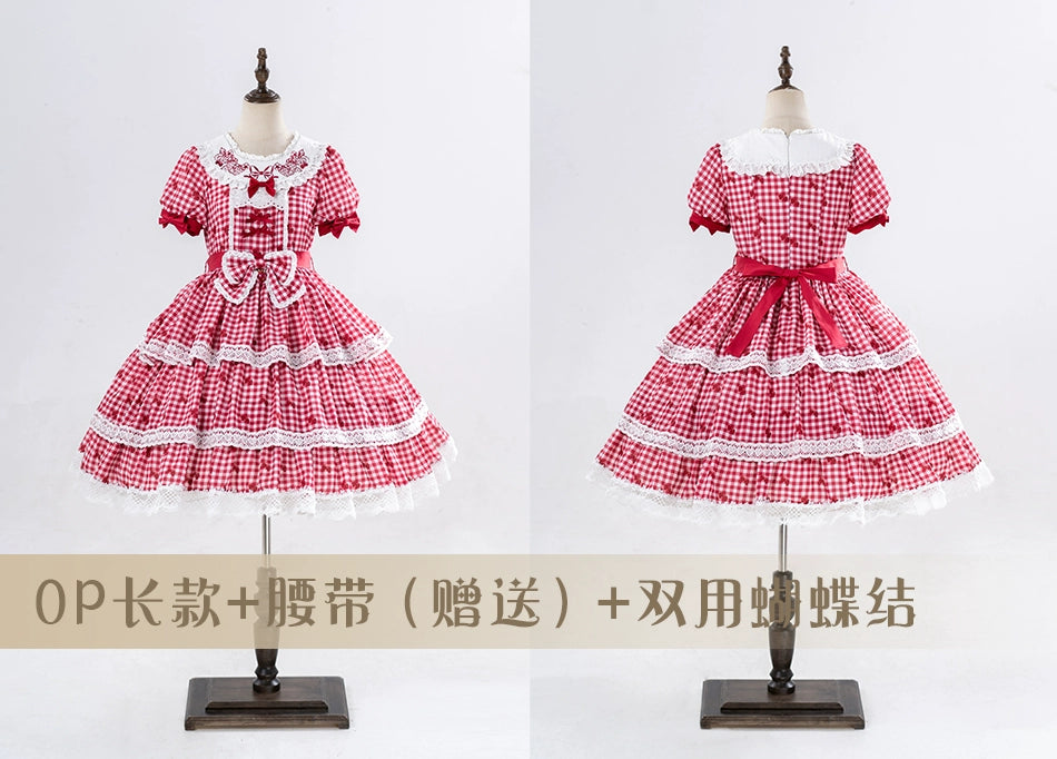 【受注予約8/18まで】Strawberry Sunshine Picnic カントリー風ワンピースとエプロン・ショート丈