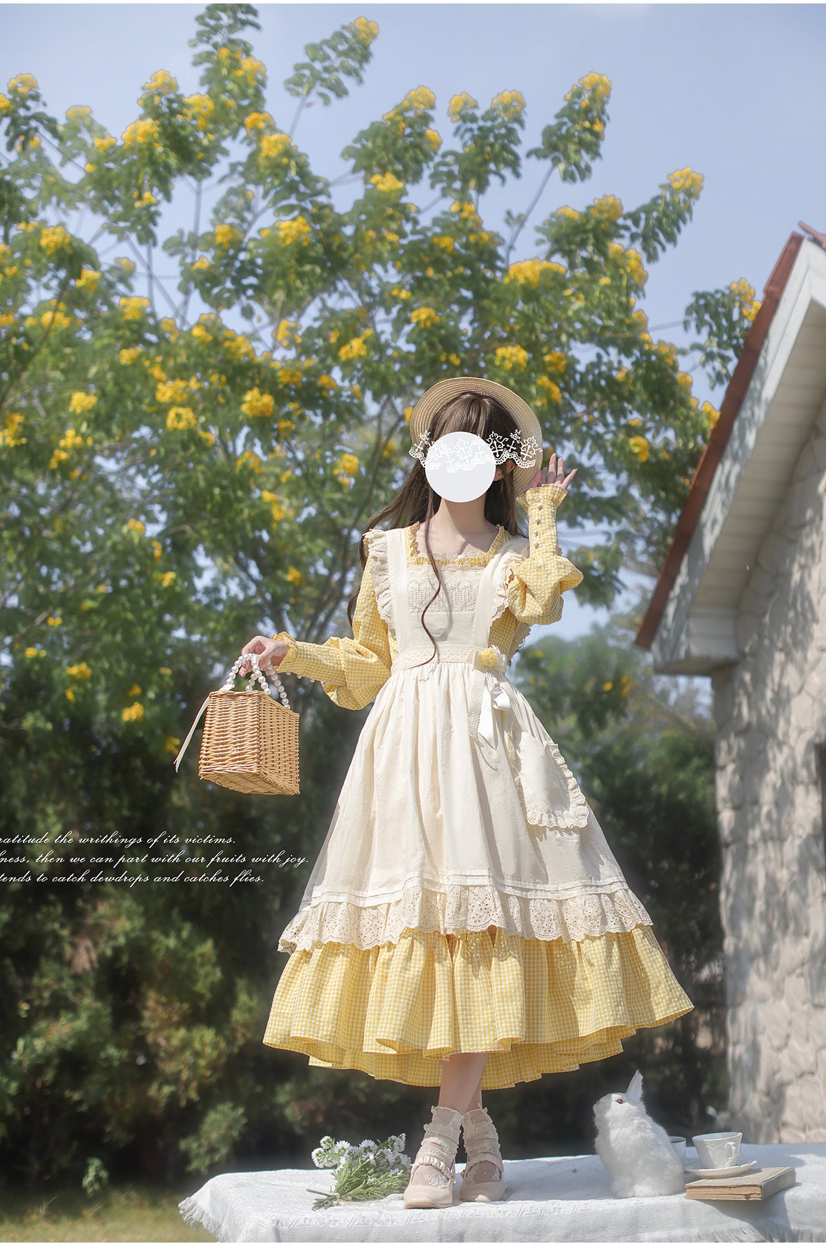 イエローギンガムチェックワンピースとエプロンのセット – ロリータ