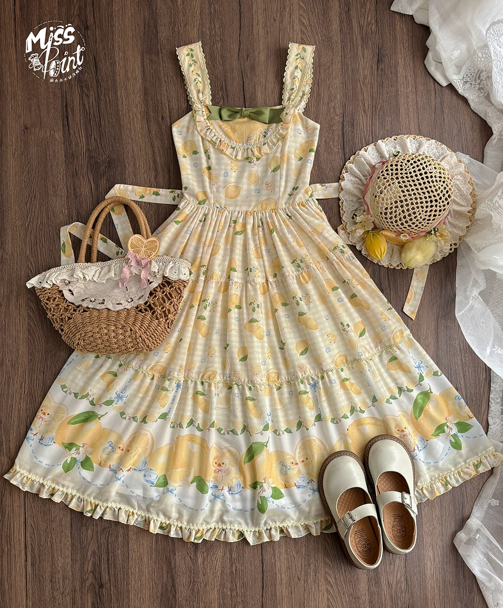 【受注予約5/14まで】Lemon Sweetie プリントジャンパースカート・ロング丈