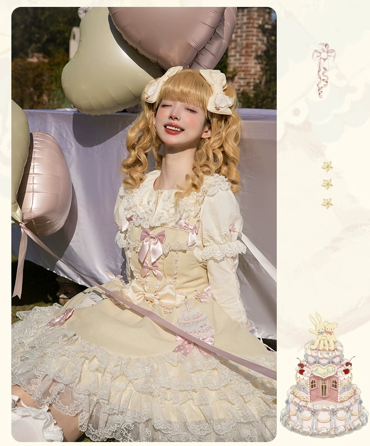 【受注予約12/26まで】Sweet Wedding Cake レースのアップリケジャンパースカート