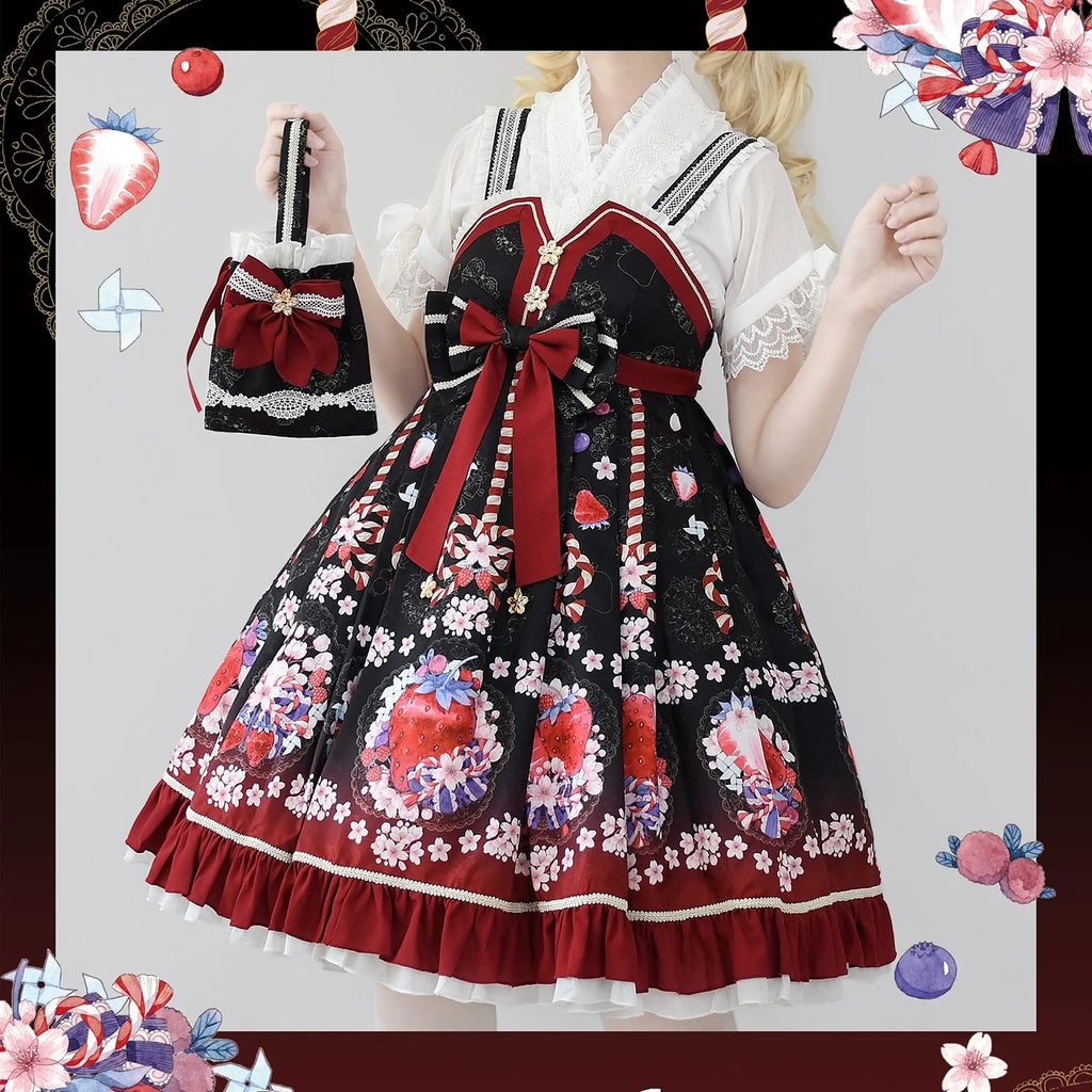 Strawberry and cherry blossom Japanese loli jumper skirt