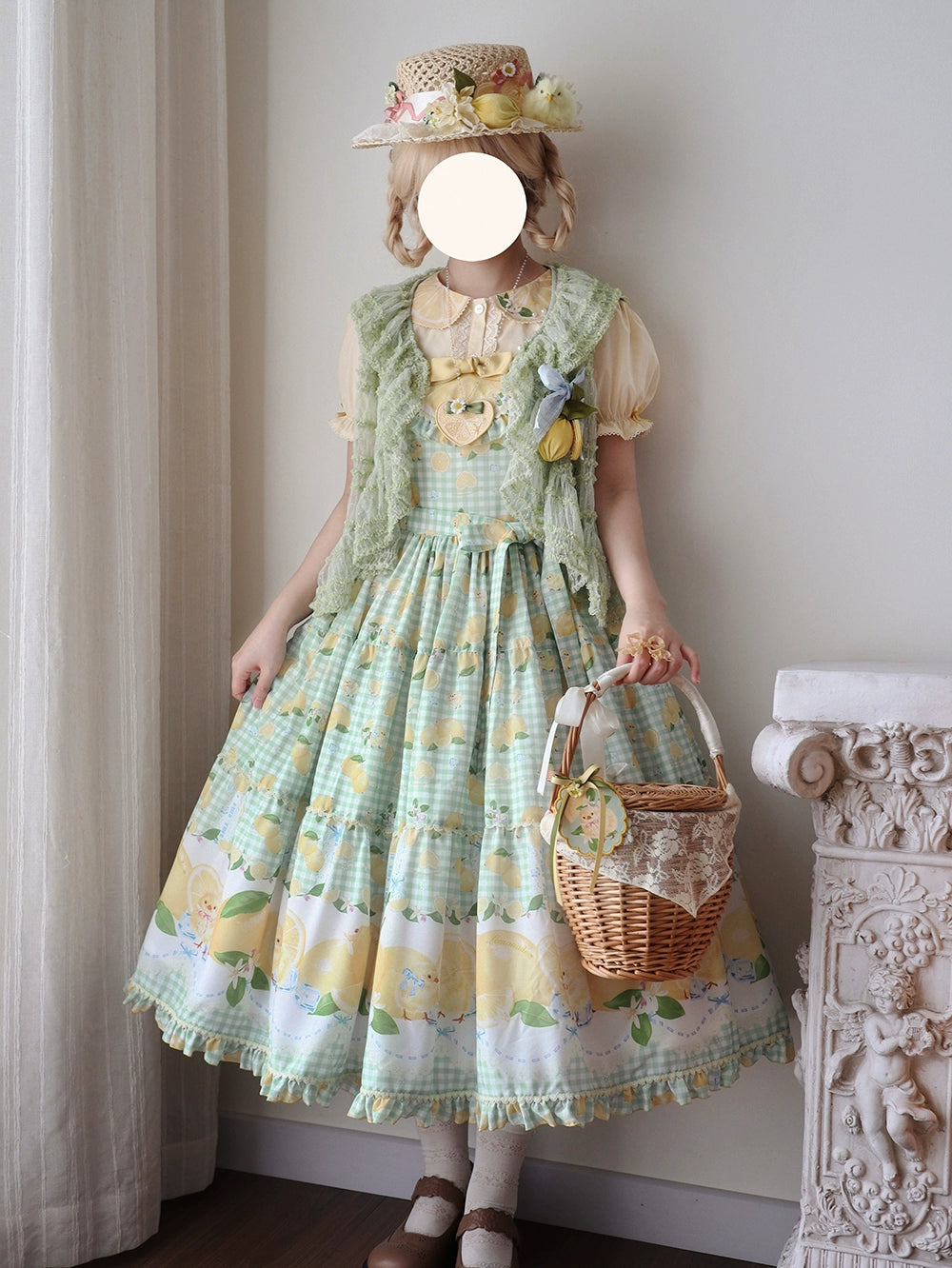 【受注予約5/14まで】Lemon Sweetie プリントジャンパースカート・ロング丈