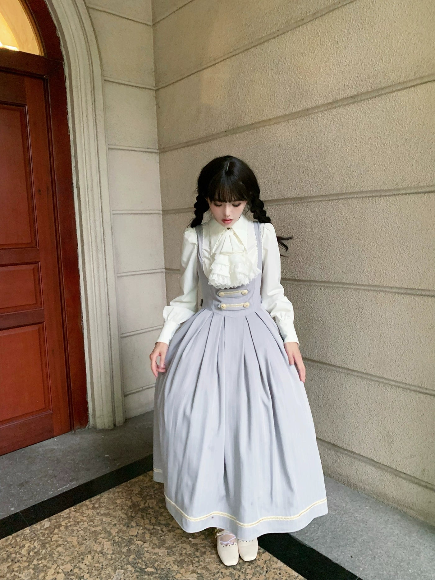 [Resale/Pre-orders available until 10/28] Bright Moon Corset Jumper Skirt Stripe [Cool Gray]