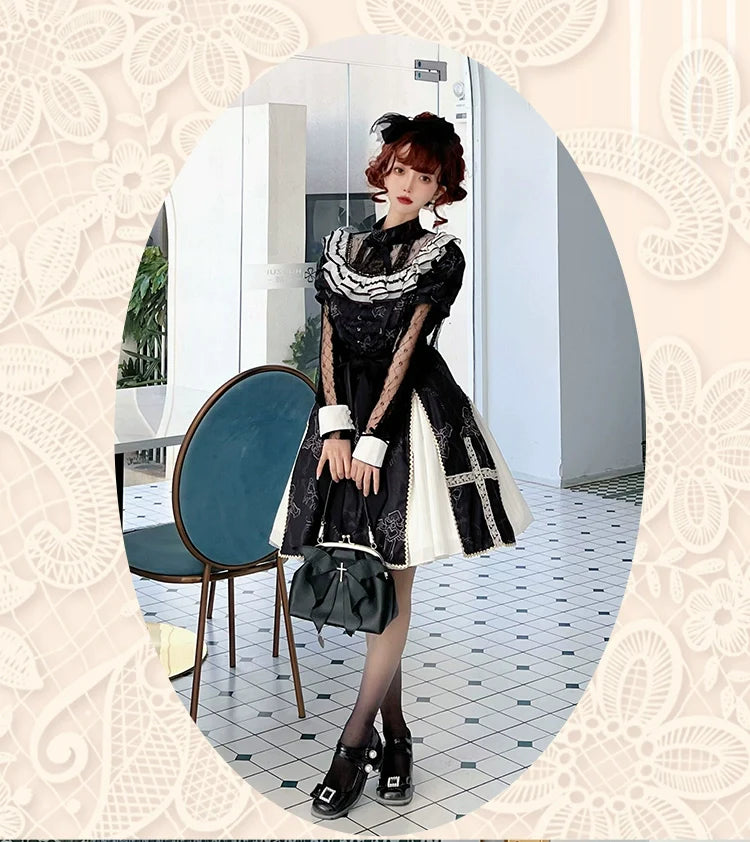 White Cross リボンゴシック長袖ワンピース