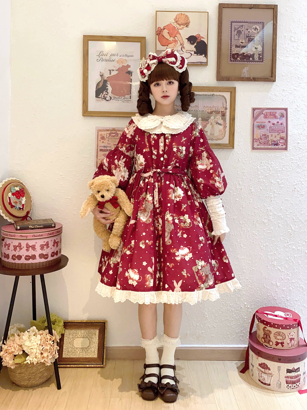Bunny Bear Bunnyうさ耳付き長袖ワンピース・ショート丈
