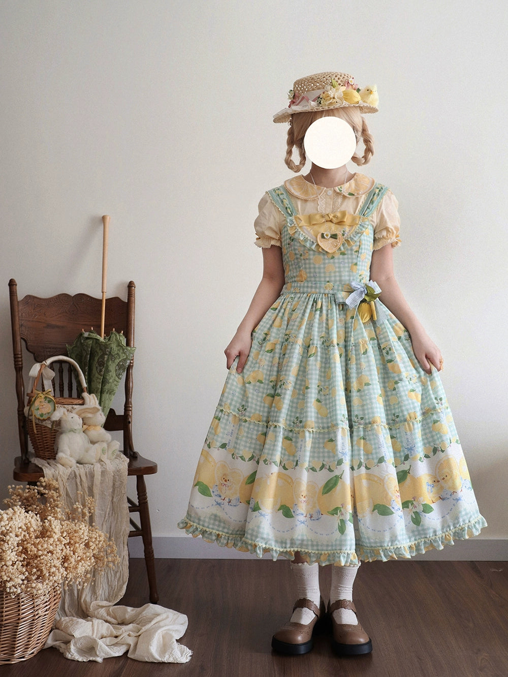 【受注予約5/14まで】Lemon Sweetie プリントジャンパースカート・ロング丈