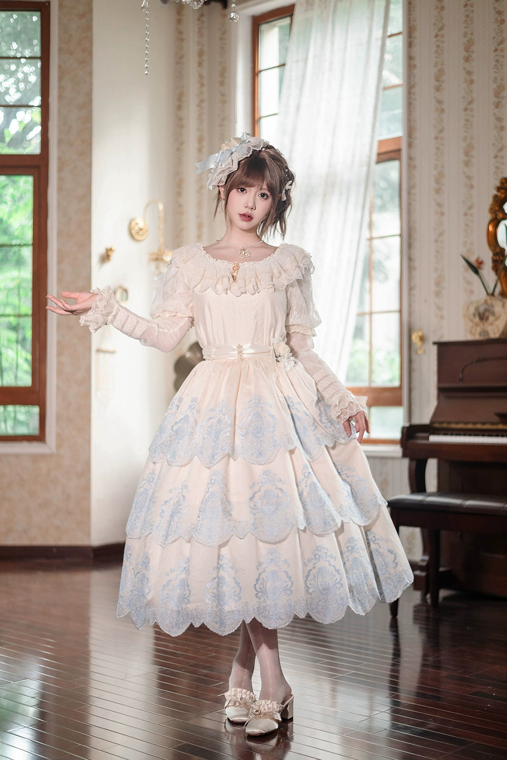 【受注予約9/25まで】Noble Garden 付け袖付きレースブラウス