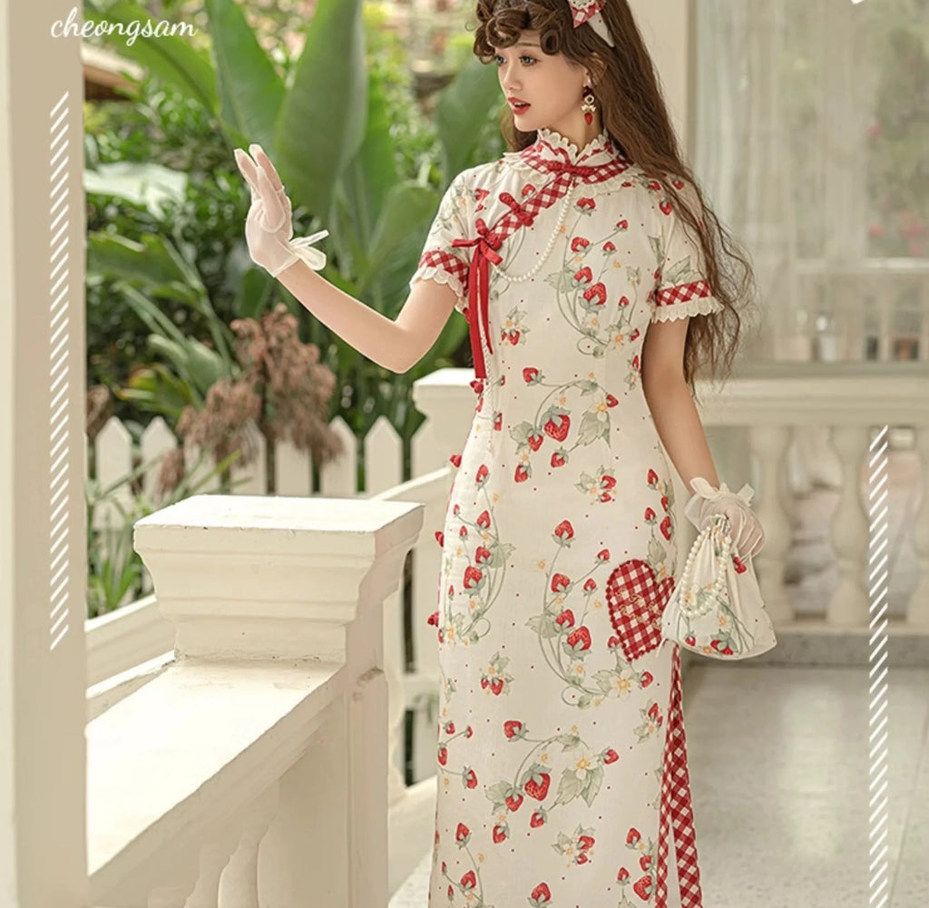 Strawberry Orchard 苺のチャイナドレス ロング丈