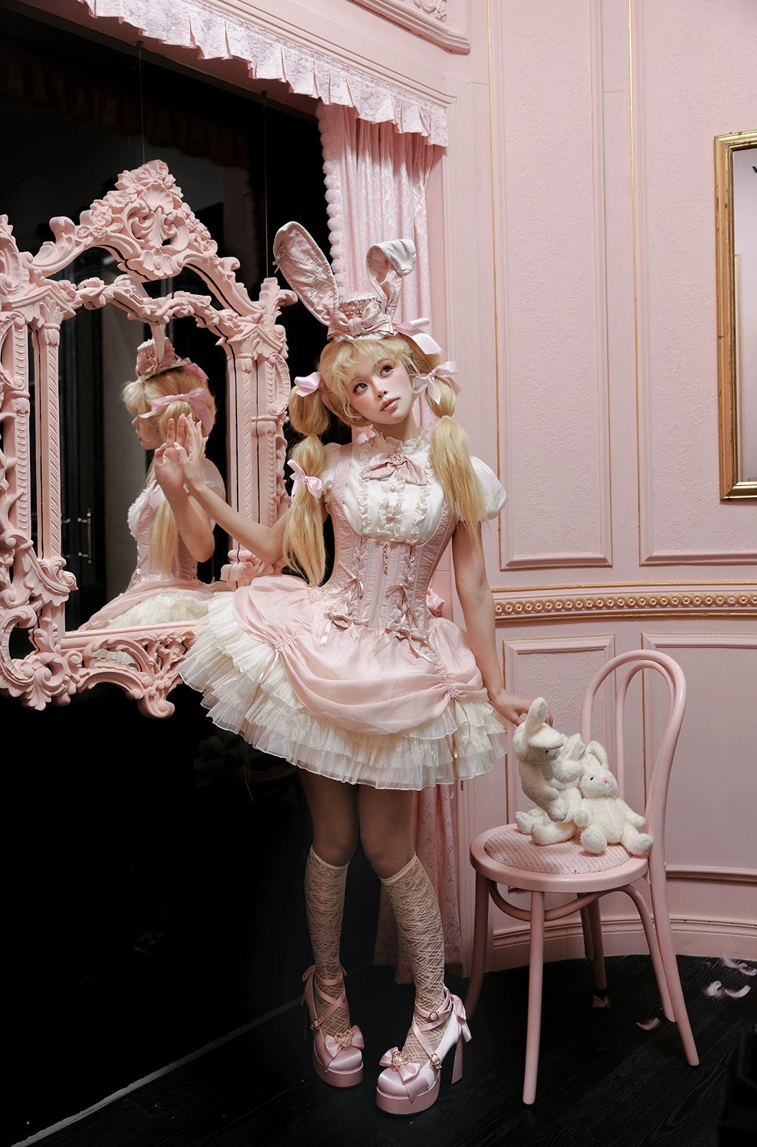 【受注予約6/30まで】Brulee Bunny コルセットジャンパースカートセット・ピンク