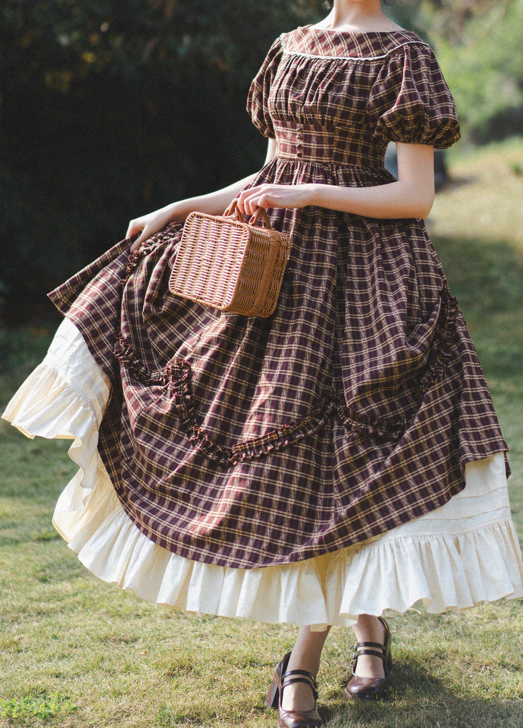 Forest Picnic チェックのワンピース
