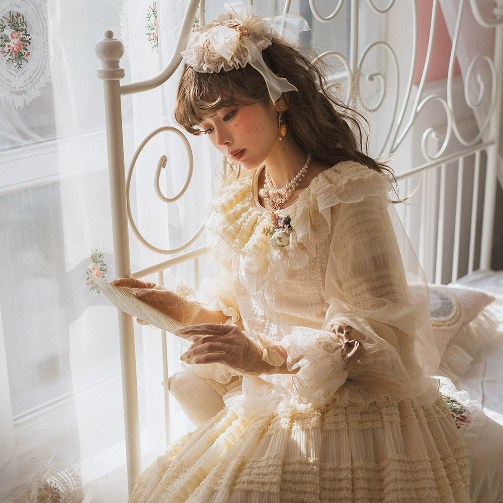 [Pre-orders available until 2/19] Cat Rose Tea Party Ruffled Long Sleeve Blouse