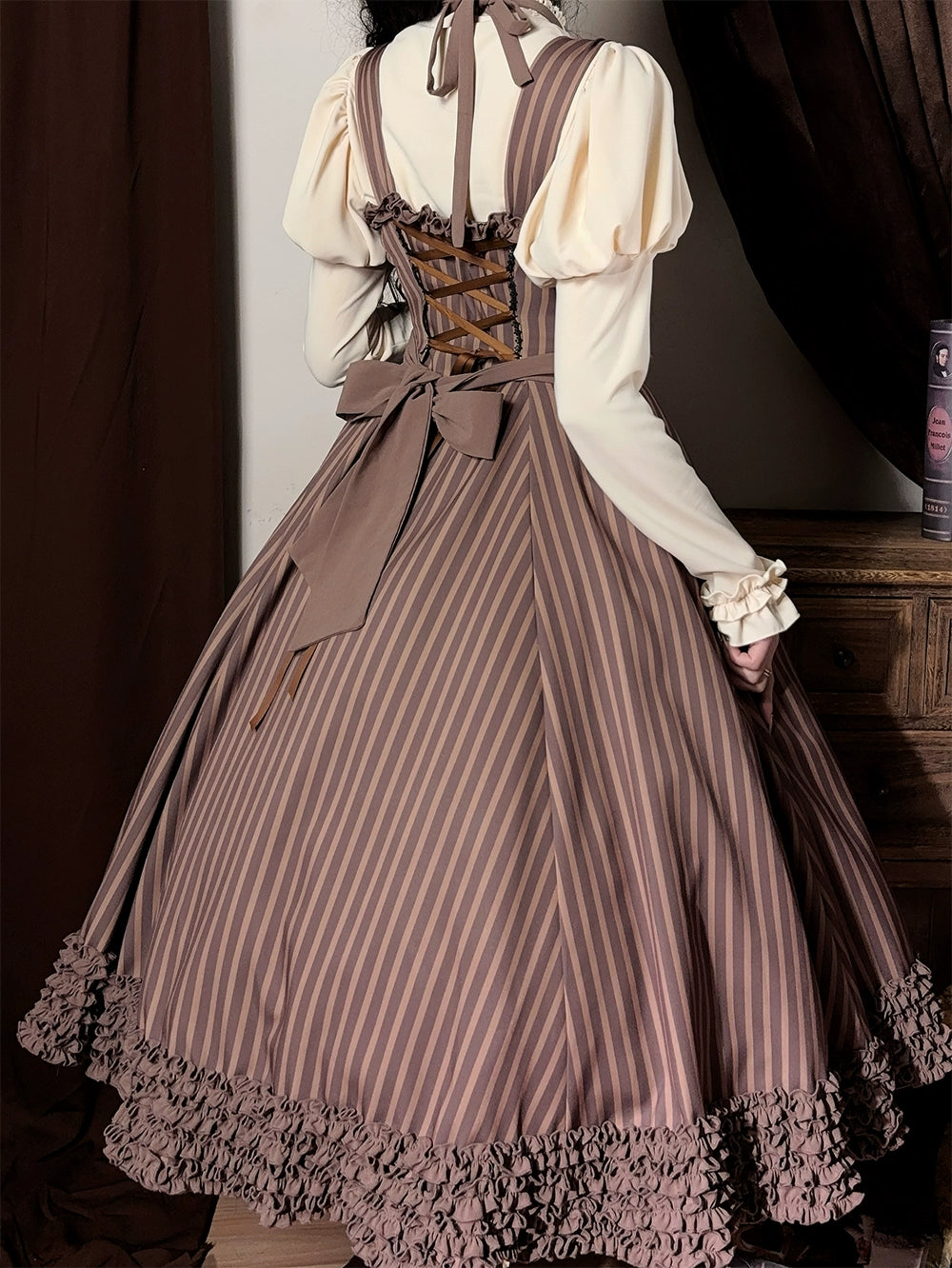 【予約販売】Classic Chocolat Stripe ストライプジャンパースカート・ロング丈