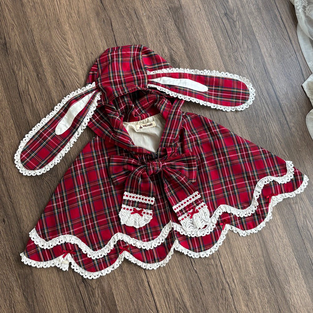 【予約販売】Checkered Petal Rabbit うさ耳付きケープ
