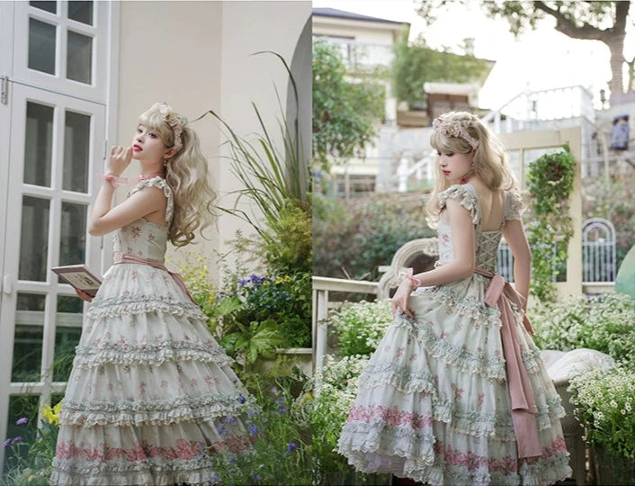 Roses Bouquet French Frill Sleeve Jumper Skirt