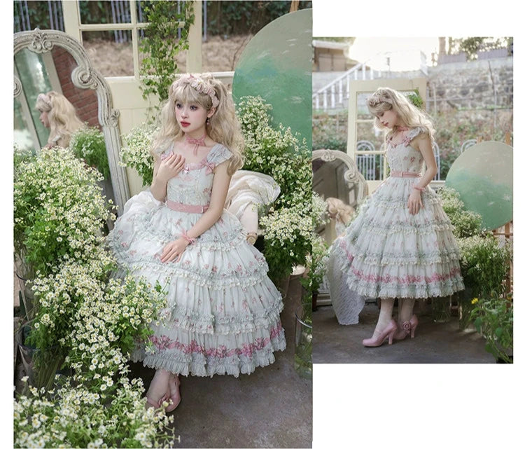 Roses Bouquet French Frill Sleeve Jumper Skirt