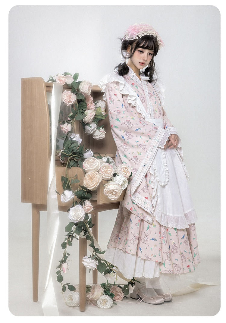 Hana Kikou Japanese Lolita Maid Style Apron Dress Long Length