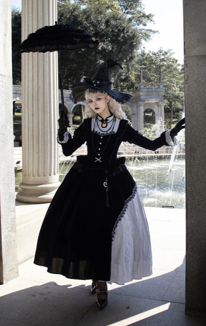 Asymmetrical design long witch dress
