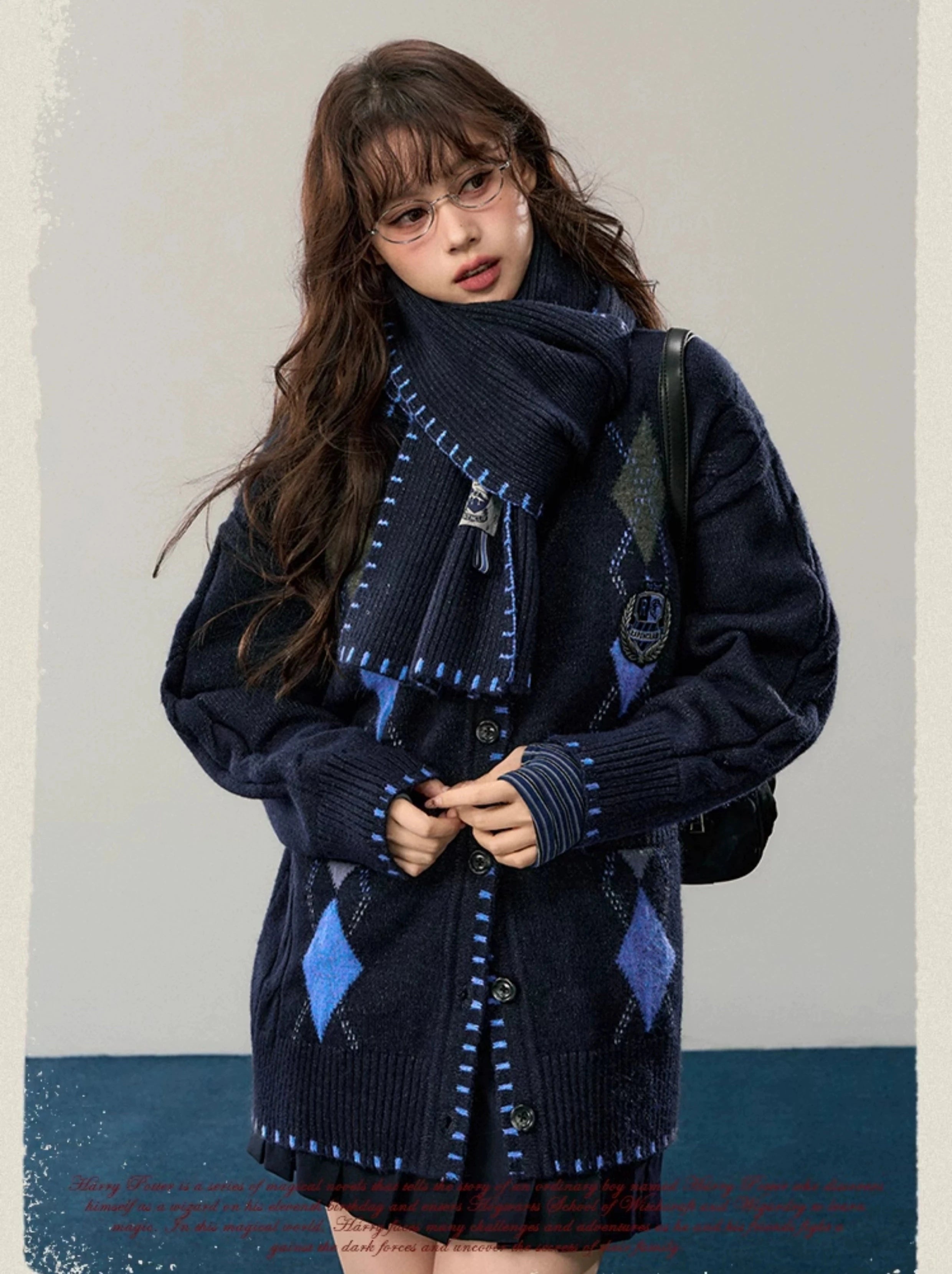 【予約販売】ホグワーツ魔法魔術学校 マフラー付アーガイル柄カーディガン