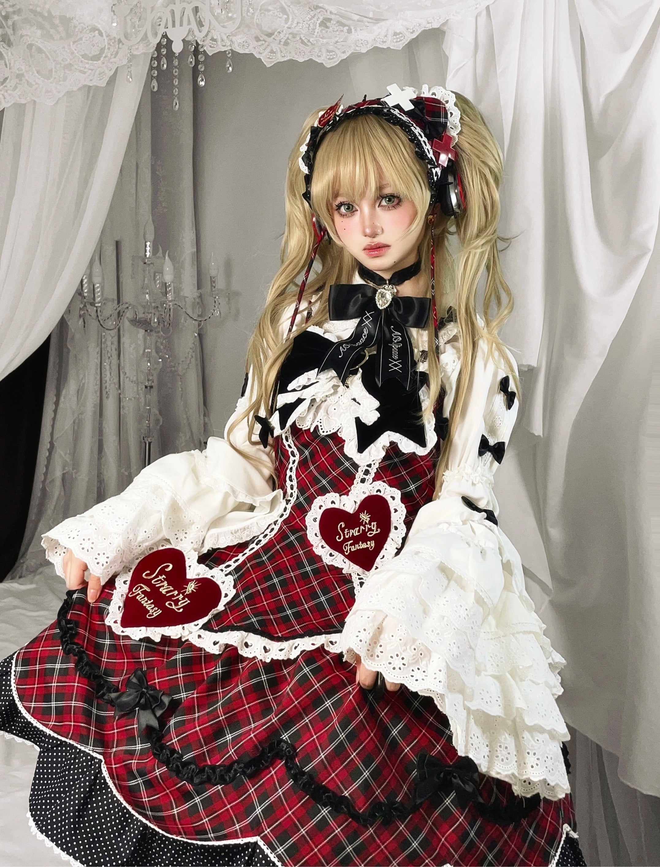 【受注予約11/13まで】Velvet Sweetie Heart チェックのジャンパースカート・レッド