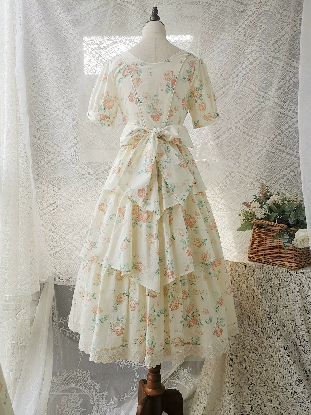 【予約販売】Rose Song ヴィンテージデザイン半袖ワンピース