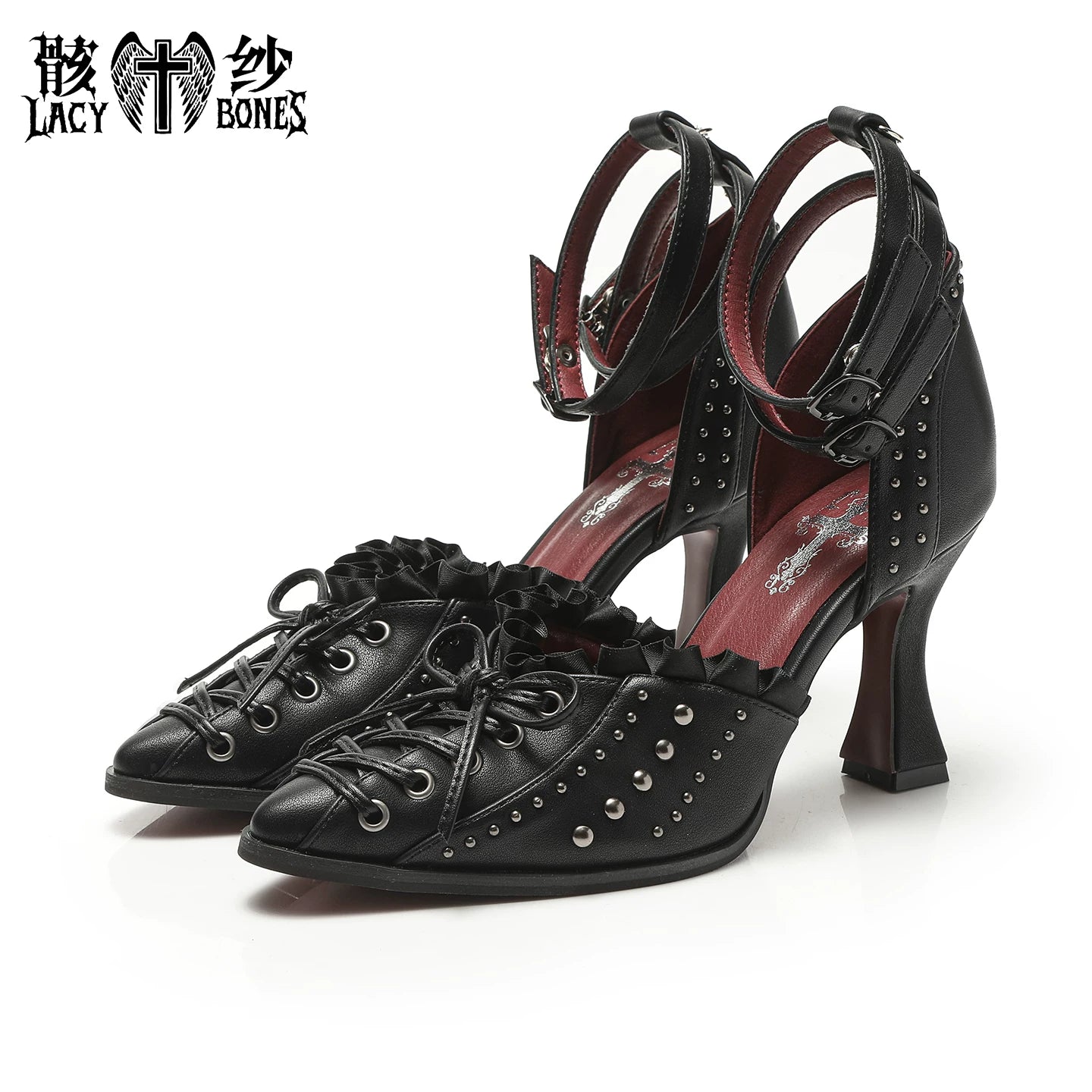 【Twilight Stud Vow】鋲×レース ダークゴシックポインテッドトゥパンプス