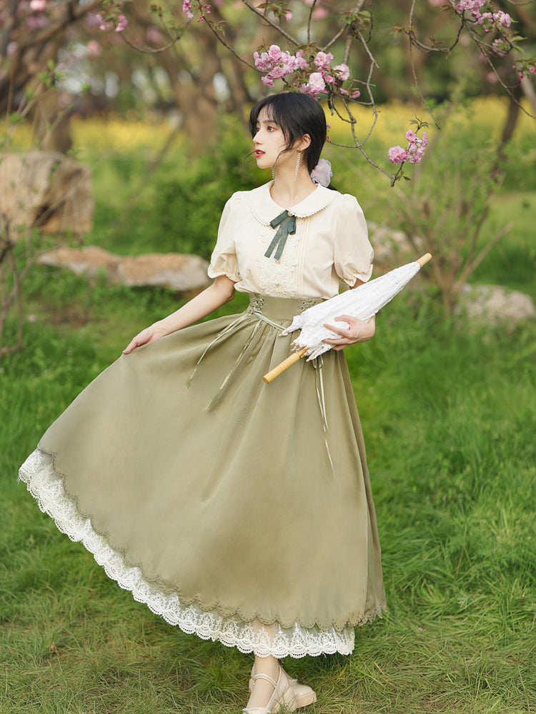 夏のお嬢様風レトロクラシカルセットアップ 全7色