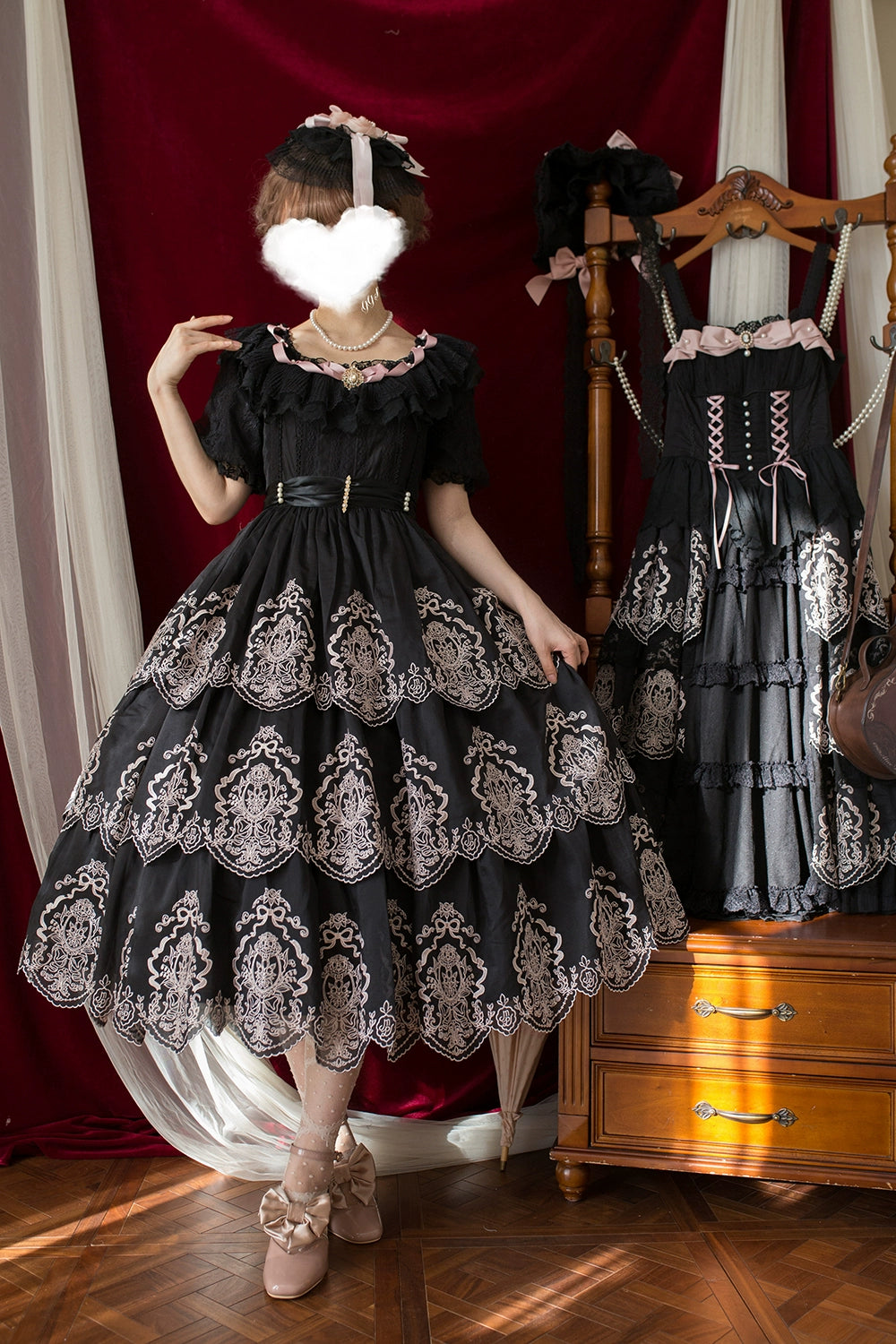 【受注予約9/25まで】Noble Garden 付け袖付き刺繍ワンピース