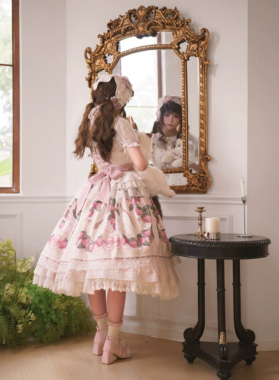 【受注予約8/18まで】Strawberry Sunshine Picnic  カントリー風ジャンパースカートとエプロン