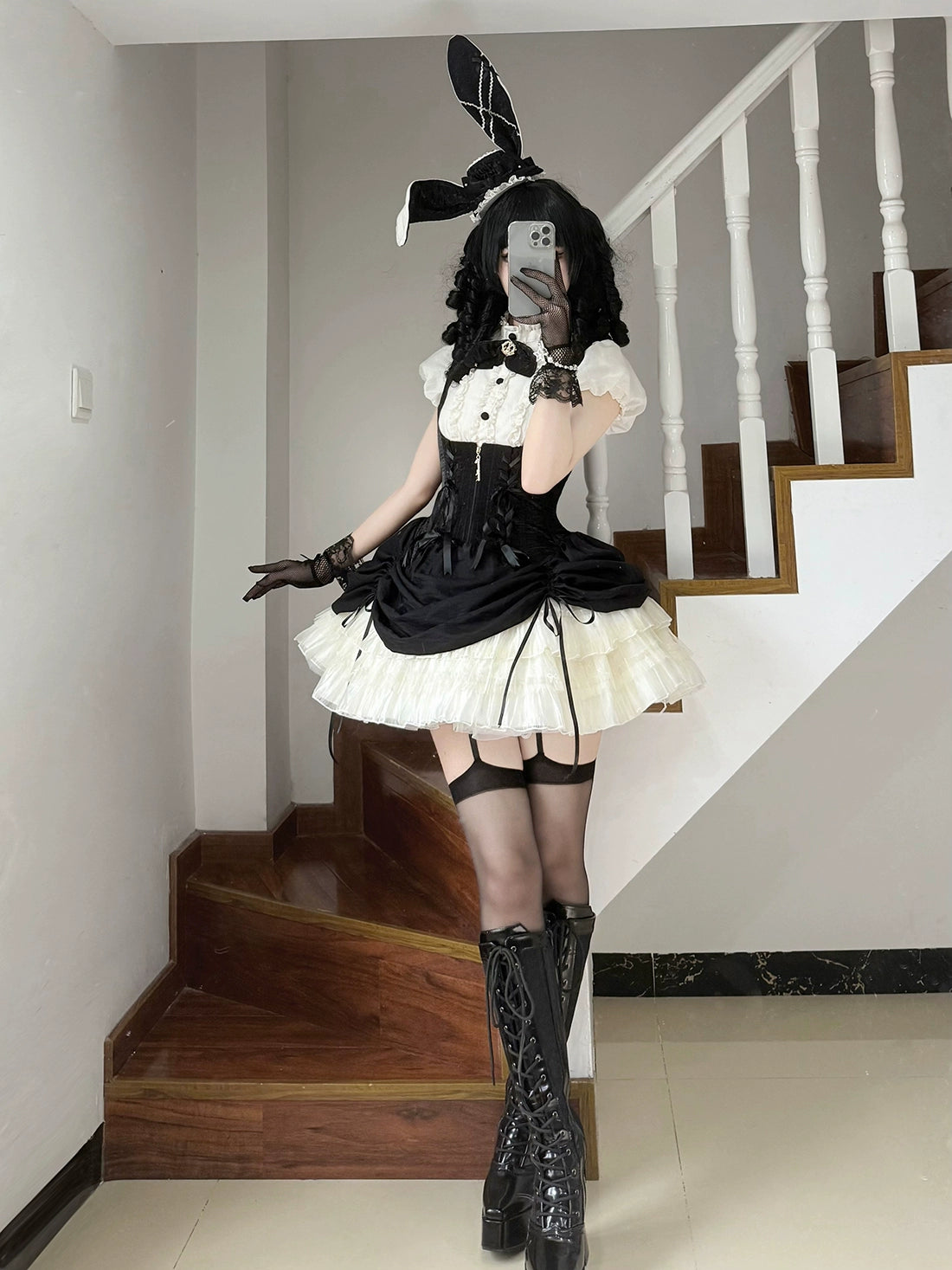 【受注予約6/30まで】Brulee Bunny コルセットジャンパースカートセット・ブラック