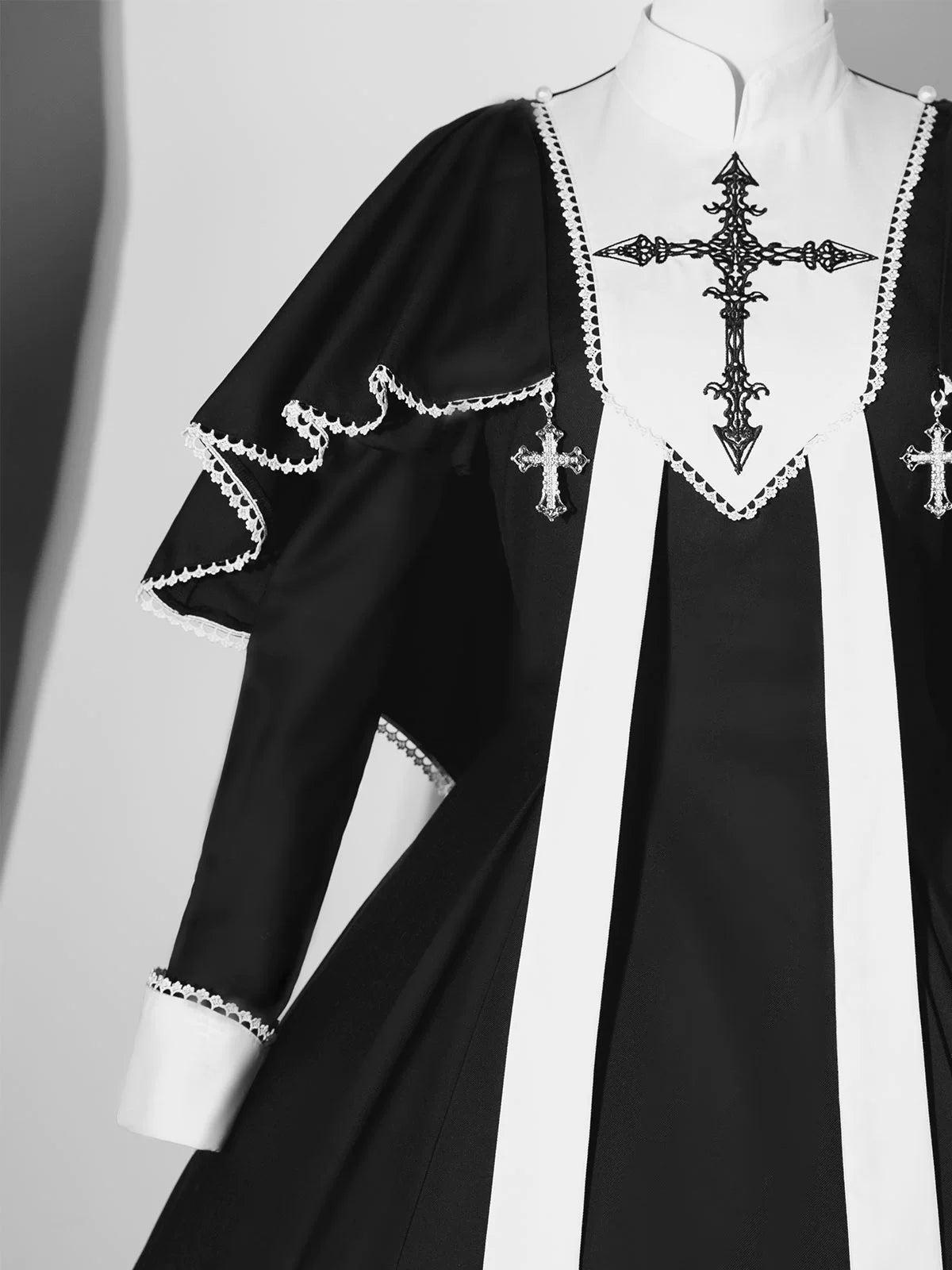 Nun-style cross-design gothic lolita long dress and cape