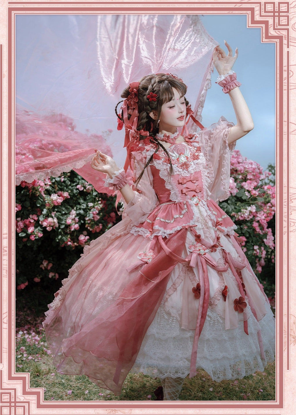 【受注予約6/28まで】瑠璃花霞 華ロリドレス・嫣紅（レッド）