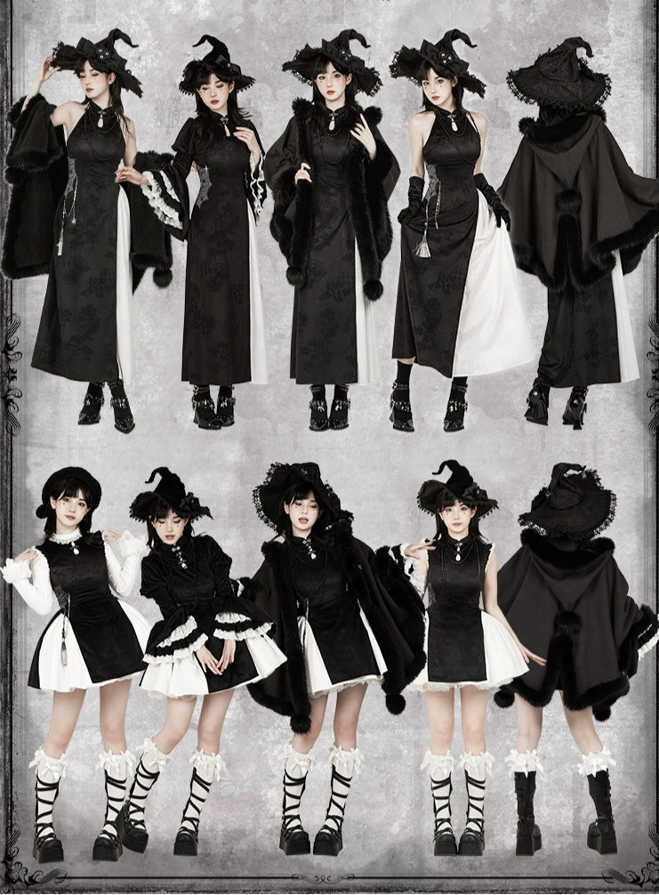 Chinese style Gothic Lolita witch one-piece dress set, short length