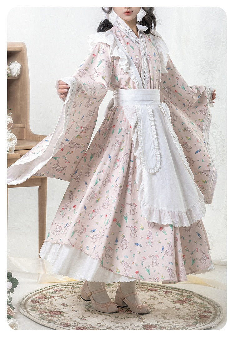 Hana Kikou Japanese Lolita Maid Style Apron Dress Long Length