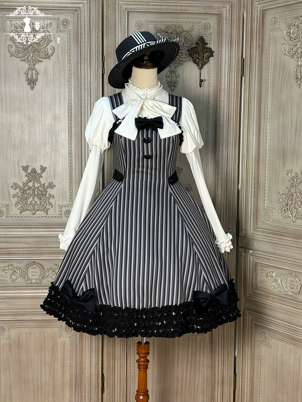 【予約販売】Classic Chocolat Stripe ストライプジャンパースカート・ショート丈