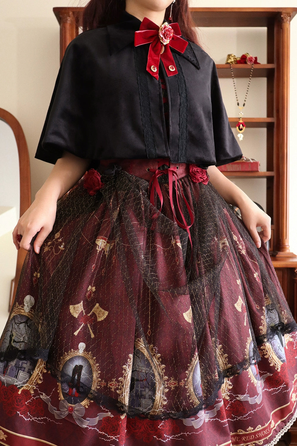 The Red Shoes Gothic Lolita Print Jumper Skirt