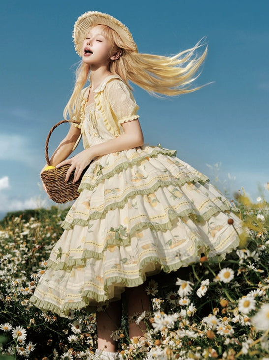 【受注予約7/16まで】Limone Town カントリー風ティアードジャンパースカート