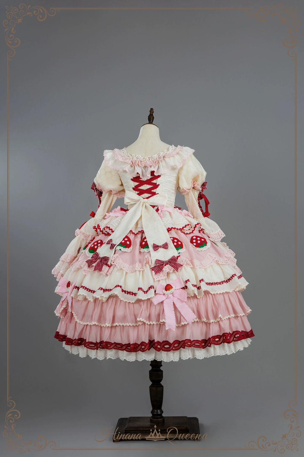 Strawberry Party リボンとフリルのデコレーションドレス・姫袖タイプ