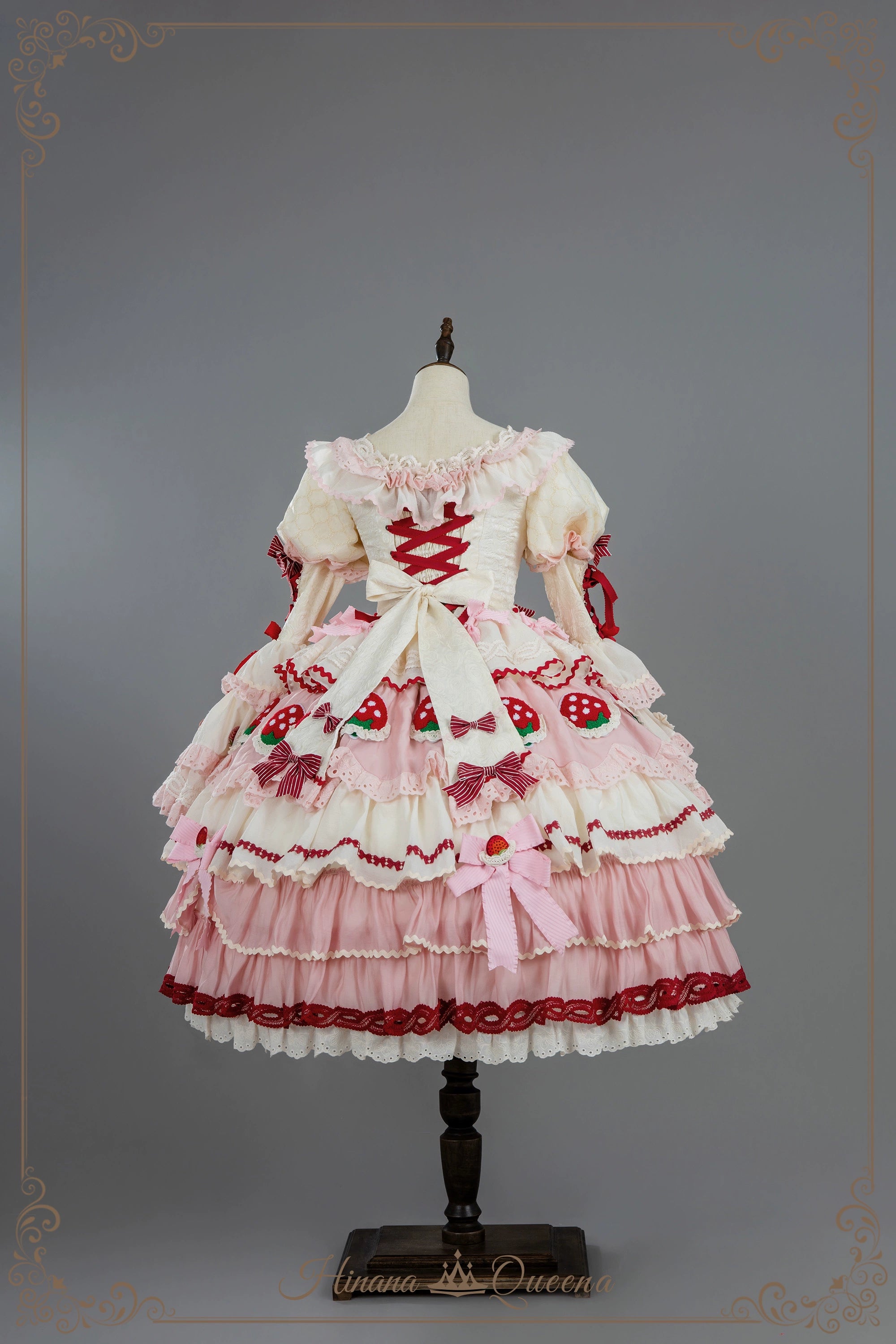 Strawberry Party リボンとフリルのデコレーションドレス・姫袖タイプ