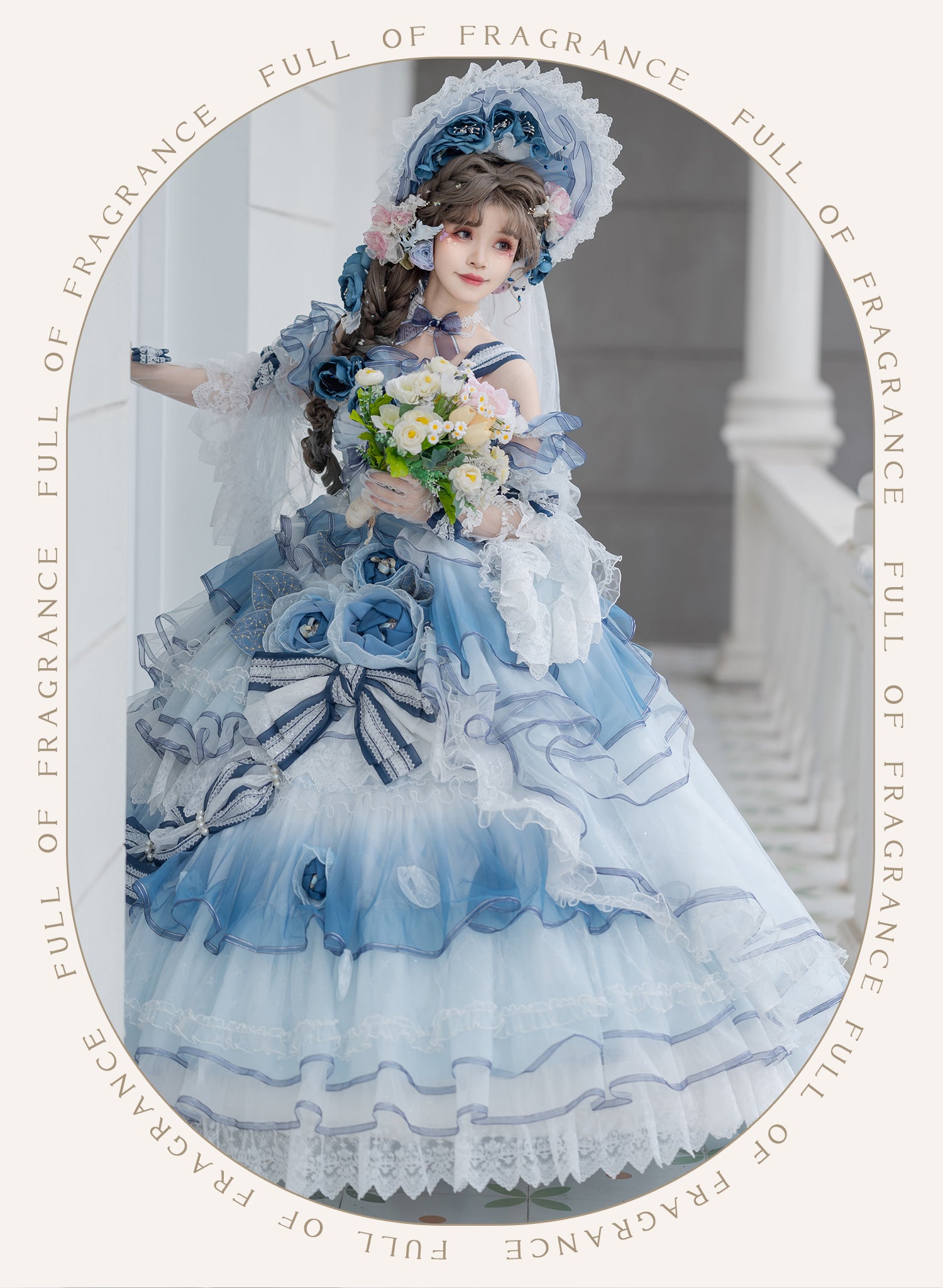 [Pre-orders available until 2/26] Full of Fragrance Dress with Train and Inner Skirt - Blue